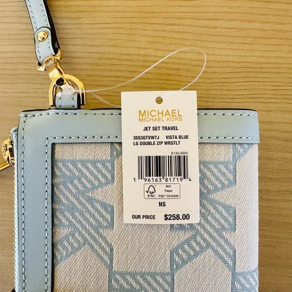 Michael Kors Mirella Graphic MK sky blue satchel Handbag&wallet NWT Authentic - Picture 13 of 14